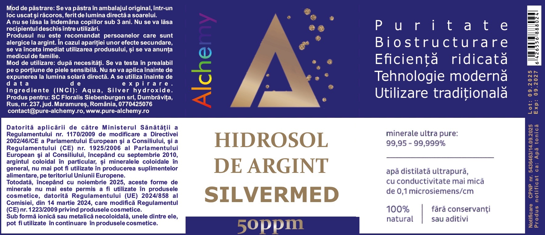 Hidrosol de argint SilverMed, Pure Alchemy, 50ppm, 480mL - imagine 3