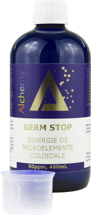 Germ Stop, Pure Alchemy, sinergie de argint, cupru și aur coloidal, 50ppm, 480mL