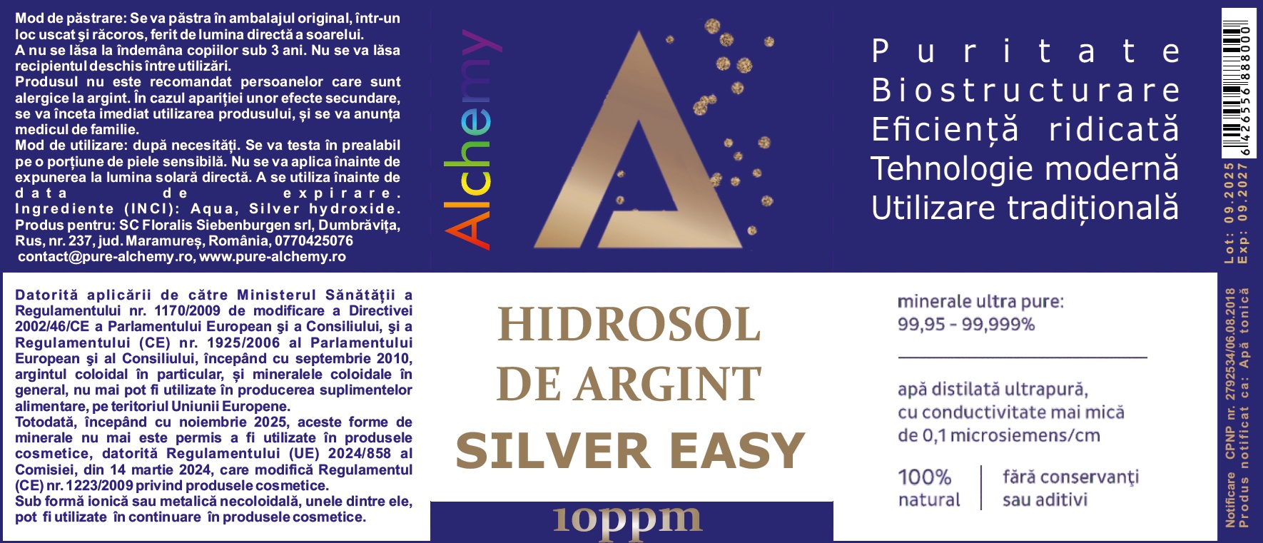 Hidrosol de argint SilverEasy, Pure Alchemy, 10ppm, 480mL - imagine 3