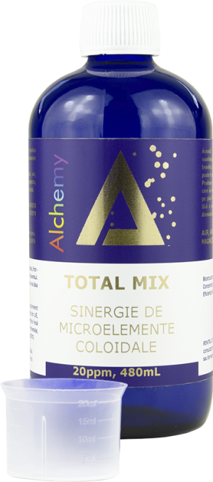 Total Mix, Pure Alchemy, sinergie de microelemente: aur, argint, platina, cupru, zinc, magneziu, vanadiu, crom coloidal, 20ppm, 480mL