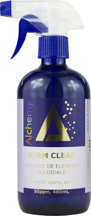 Germ Clean, Pure Alchemy, sinergie de argint, cupru și aur coloidal, 50ppm, 480mL