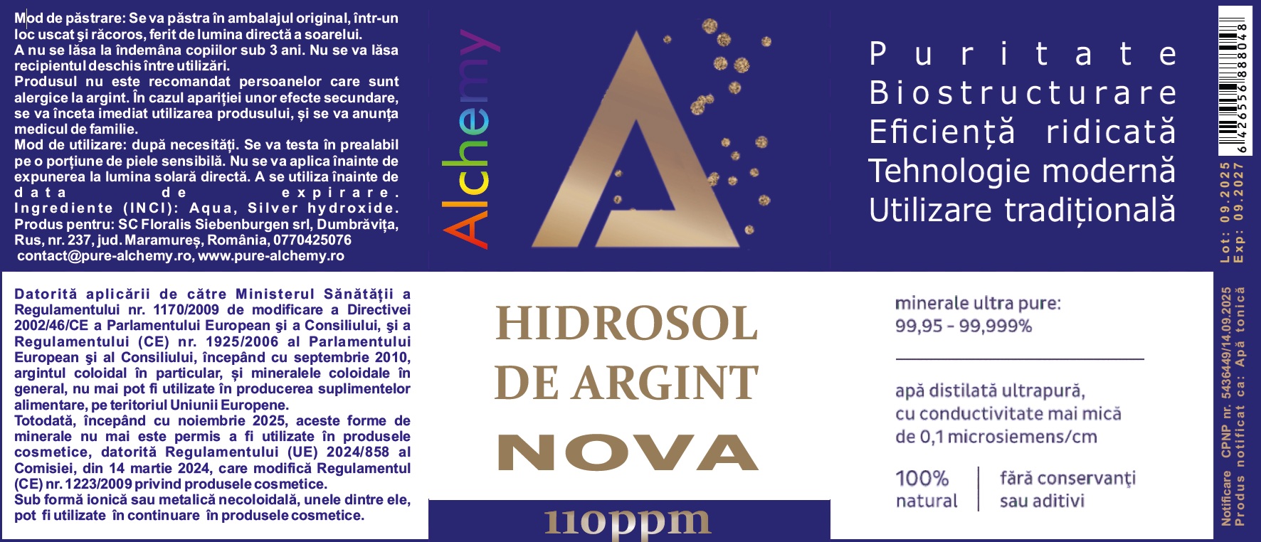Hidrosol de argint Nova, Pure Alchemy, 110ppm, 480mL - imagine 3