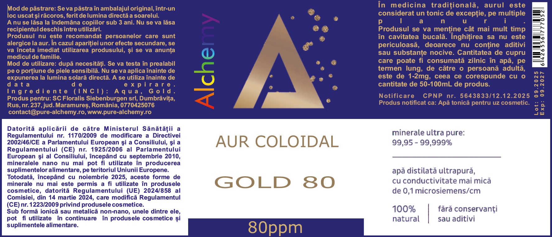 Aur coloidal Gold 80, Pure Alchemy, 80ppm, 480mL - imagine 2