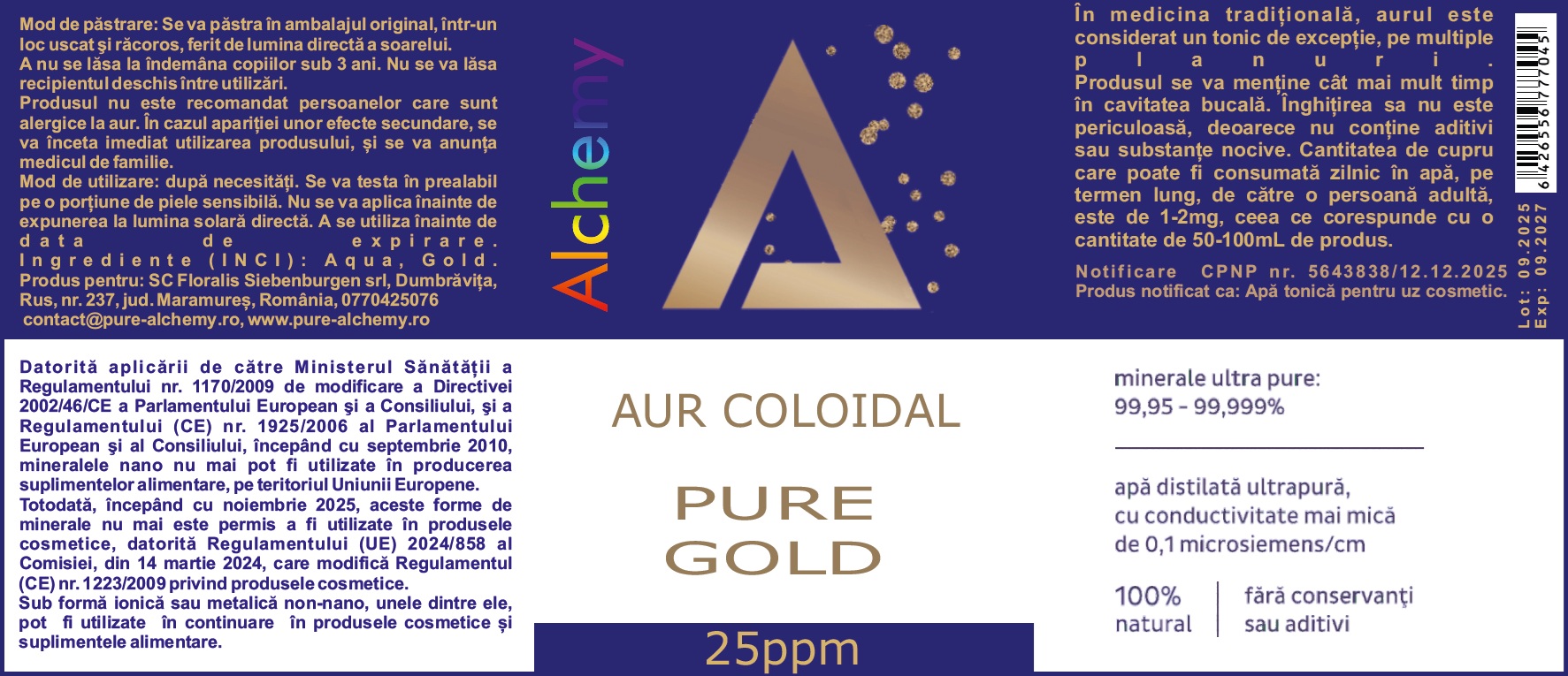 Aur coloidal PureGold, Pure Alchemy, 25ppm, 480mL - imagine 2