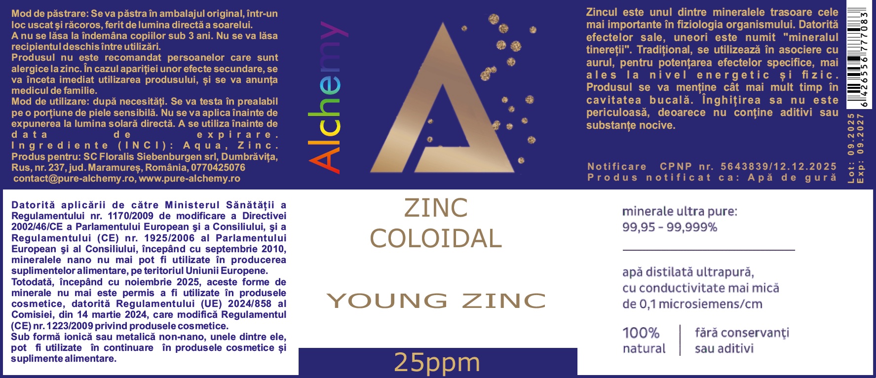 Zinc coloidal Young Zinc, Pure Alchemy, 25ppm, 480mL - imagine 2